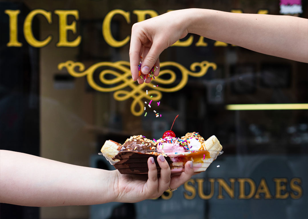 Milwaukee Joe's ice cream shop exterior with hand-dipped sundae display